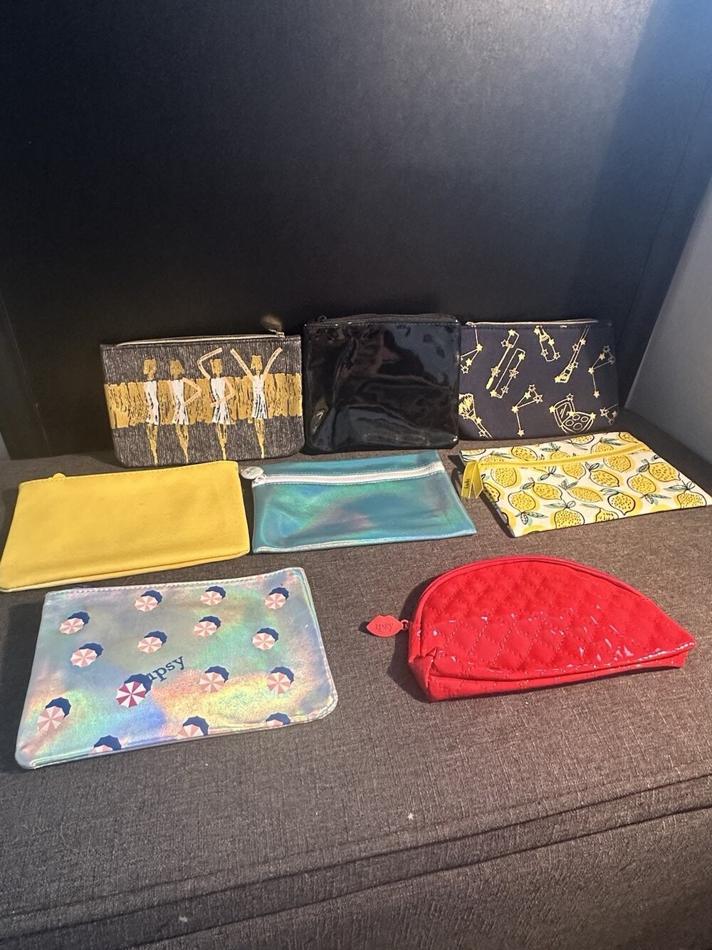 Ipsy Makeup Cosmetic Bags Lot of 8 Zipper Pouches Travel Holographic Assorted